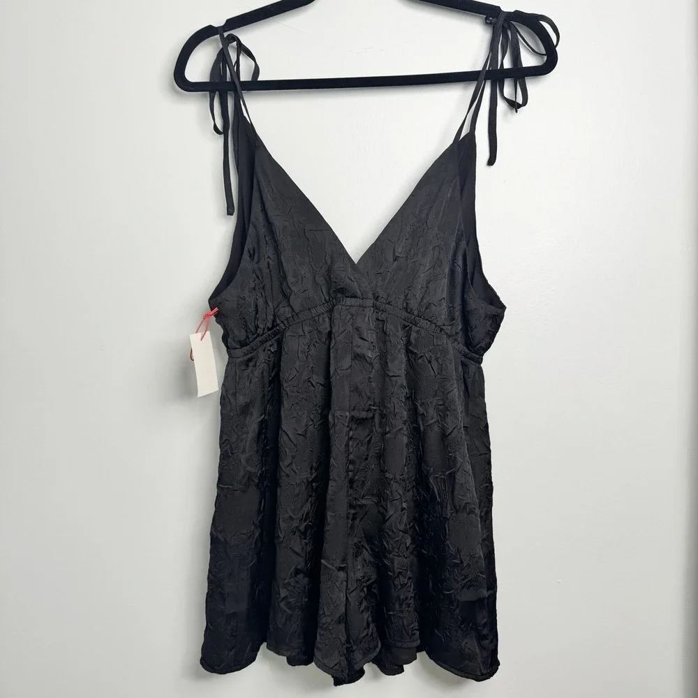 OPEN EDIT Jacquard Tie Shoulder Romper in Black NWT Women's Size Medium